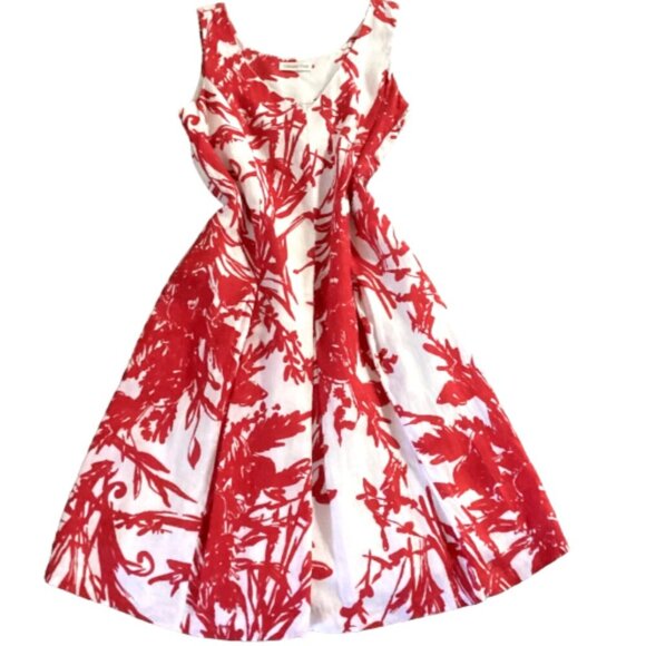 Coldwater Creek Linen Sleeveless Fit & Flare Midi Dress Red & White S/M/6 156R - Picture 6 of 10